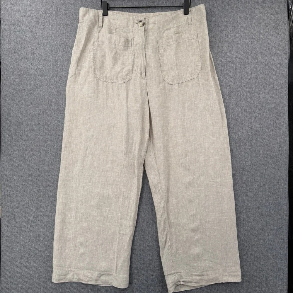 Quince 100% European Linen Patch Pocket Wide Leg Pants Flax Beige Size 16